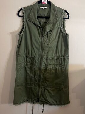 Olive Sleeveless Drawstring Utility Vest Dress